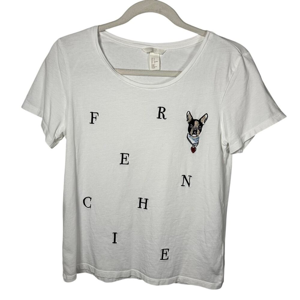 H&M White French Bulldog Graphic Cotton Short Sleeve T-Shirt Women’s Small